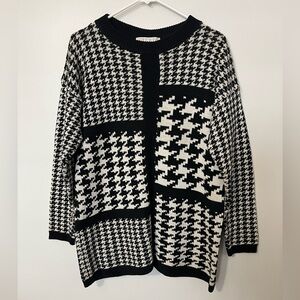 Vintage Studio Cotton/Ramie Blend Cozy Oversized Monochrome Houndstooth Sweater